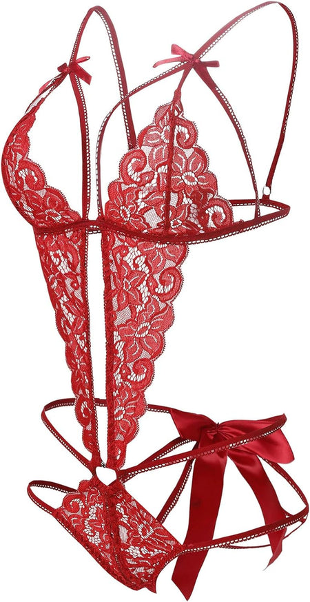 Women'S Deep V Lace Teddy One Piece Lingerie Cutout Strappy Lingerie