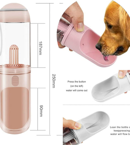 Portable Dog Pet Travel Water Bottle Leak-Proof Drinking Cat Cup with 3PCS PP Conton Filter & Pet Dog Poop Bag Dispenser with 3 Rolls Waste Bags for Pets Outdoor Walking Hiking Travel (White)