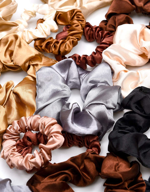 Load image into Gallery viewer, 24 Pieces Satin Hair Scrunchies Silk Elastic Hair Bands Skinny Solid Hair Ties Ropes Ponytail Holder for Women Girls Hair Accessories Decorations (Chic Colors)
