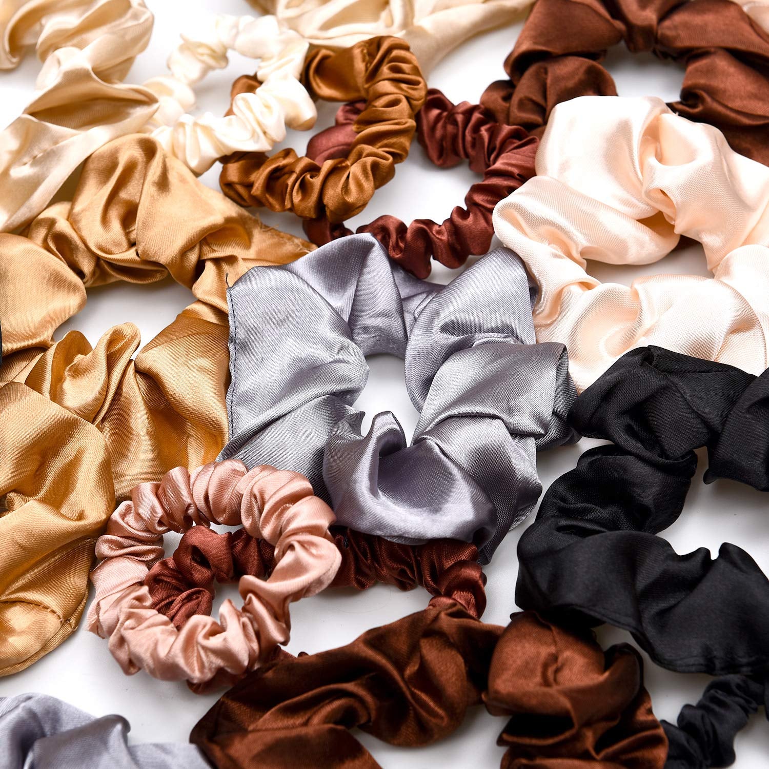 24 Pieces Satin Hair Scrunchies Silk Elastic Hair Bands Skinny Solid Hair Ties Ropes Ponytail Holder for Women Girls Hair Accessories Decorations (Chic Colors)