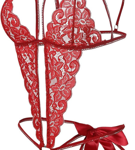 Women'S Deep V Lace Teddy One Piece Lingerie Cutout Strappy Lingerie