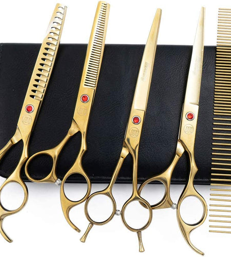 Professional Dog Grooming Scissors Set, 7 Inch/8 Inch Pet Grooming Scissors Chunkers Shears for Dog, Curved Dog Grooming Scissors, Thinning Shears for Dog with Grooming Comb