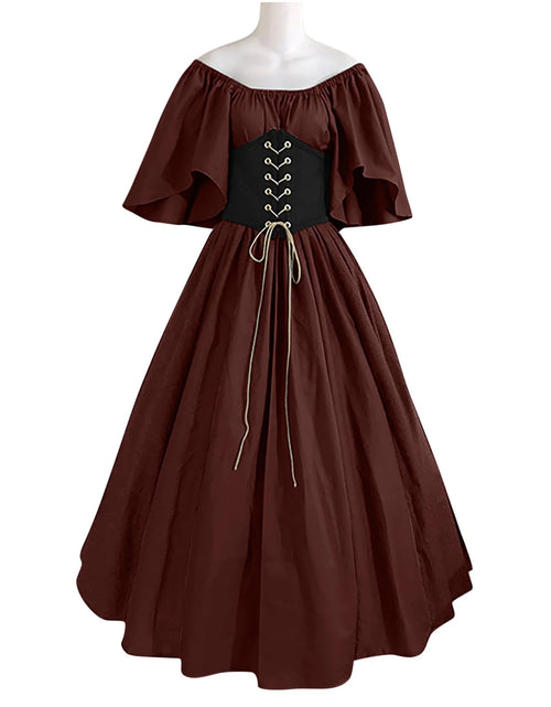 Load image into Gallery viewer, Womens Renaissance Faire Dresses Medieval Irish Traditional plus Size Dresses Ruffle over Dress Corset Retro Cosplay Gown
