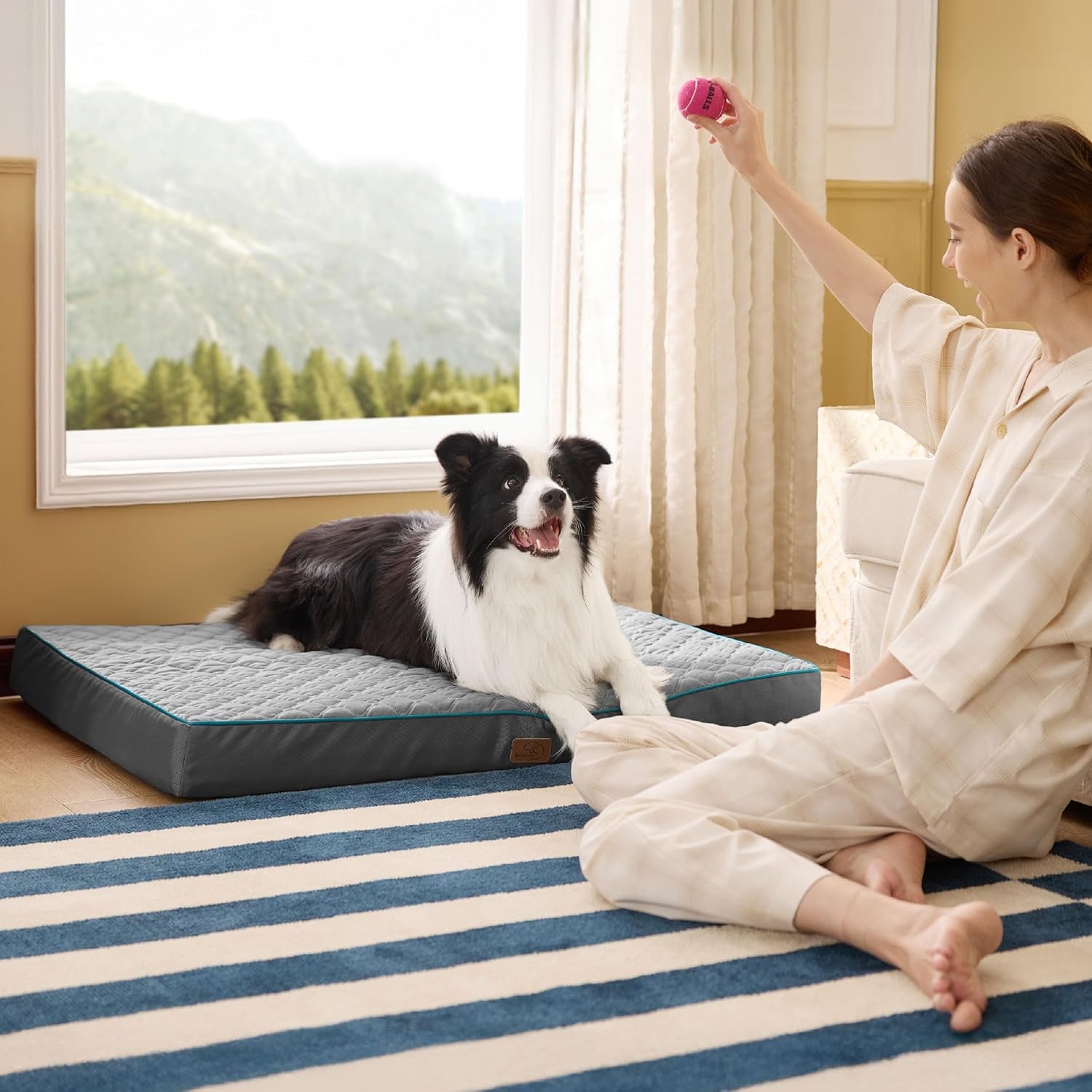 Orthopedic Dog Bed for Large Dogs - Memory Foam, 2-Layer Thick Pet Bed with Removable Washable Cover and Waterproof Lining (36X27X3.5 Inches), Dog Mattress, Grey