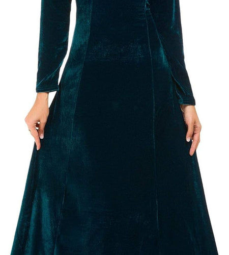 Women'S Elegant Long Sleeve Ruched Velvet Stretchy Long Dress
