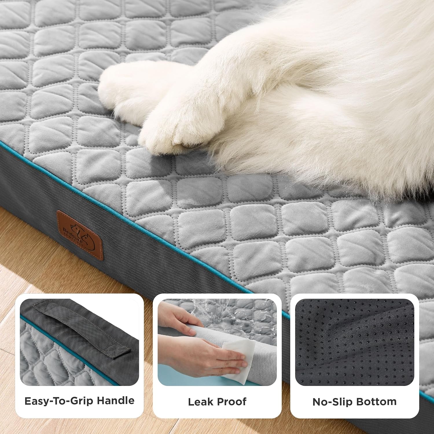 Orthopedic Dog Bed for Large Dogs - Memory Foam, 2-Layer Thick Pet Bed with Removable Washable Cover and Waterproof Lining (36X27X3.5 Inches), Dog Mattress, Grey