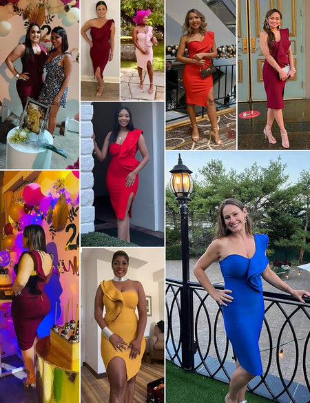 Womens One Shoulder Ruffles Side Split Bodycon Bandage Club Party Dress