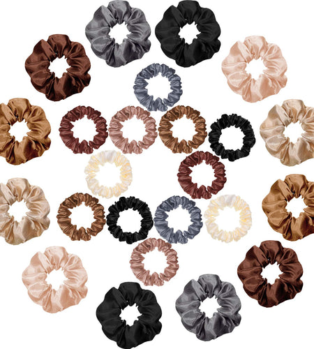 24 Pieces Satin Hair Scrunchies Silk Elastic Hair Bands Skinny Solid Hair Ties Ropes Ponytail Holder for Women Girls Hair Accessories Decorations (Chic Colors)