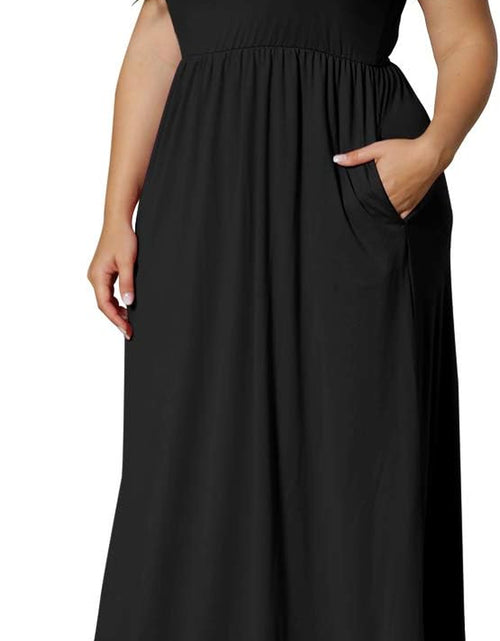 Load image into Gallery viewer, Women'S plus Size Short Sleeve Loose Plain Casual Long Maxi Dresses with Pockets
