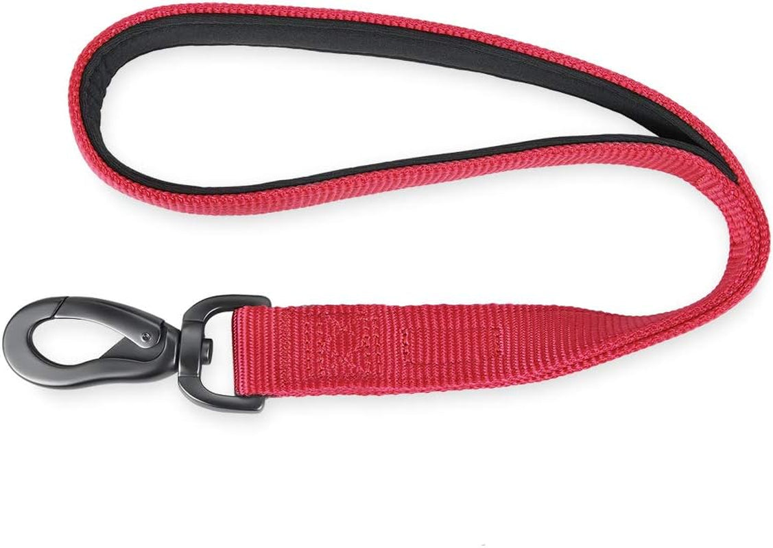 Traffic Nylon 18 Inches Short Leash with Soft Neoprene Padded Handle for Giant Large Medium Boy and Girl Dogs - Professional Training, Daily Use Walking. (Red)