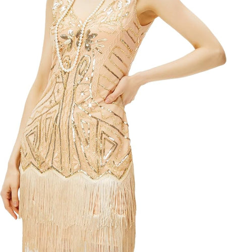 Women'S Flapper Dresses 1920S V Neck Beaded Fringed Great Gatsby Dress