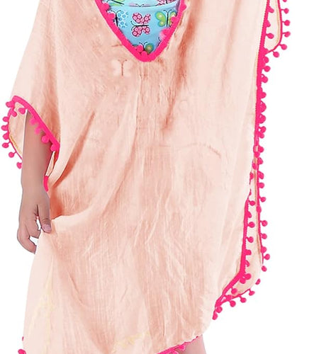 Girls Swim Cover up Beach Swimwear Coverup Swimsuit Wraps with Pom Pom Trim