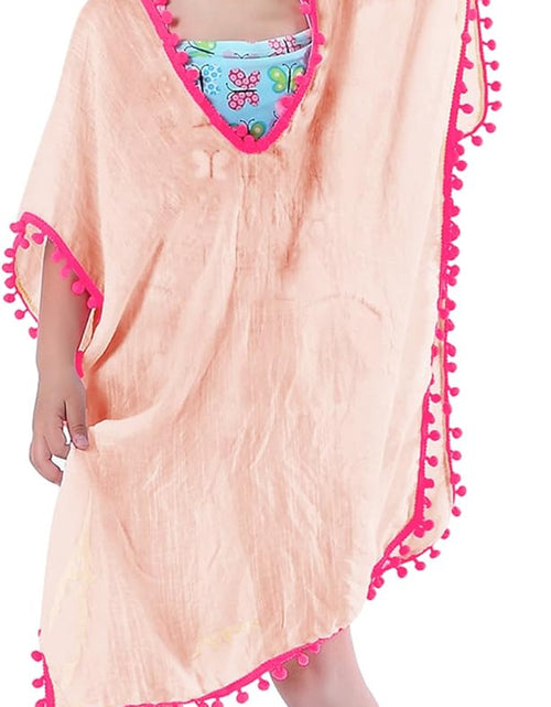 Load image into Gallery viewer, Girls Swim Cover up Beach Swimwear Coverup Swimsuit Wraps with Pom Pom Trim
