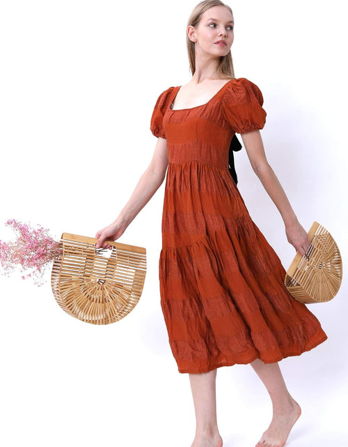 Load image into Gallery viewer, Womens Bamboo Handbag Handmade Large Tote Bag Straw Beach Bags Beach Purse
