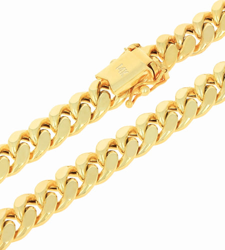 14K Real Yellow Gold Miami Cuban Link 7.5Mm Chain Necklace (16"-30") Italian Jewelry for Men & Women