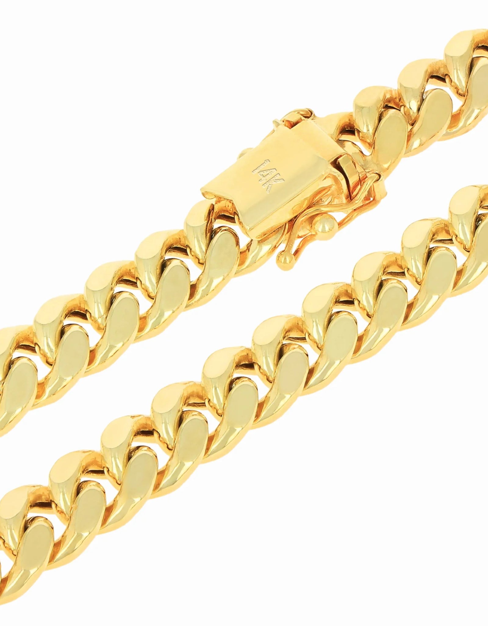 14K Real Yellow Gold Miami Cuban Link 7.5Mm Chain Necklace (16"-30") Italian Jewelry for Men & Women