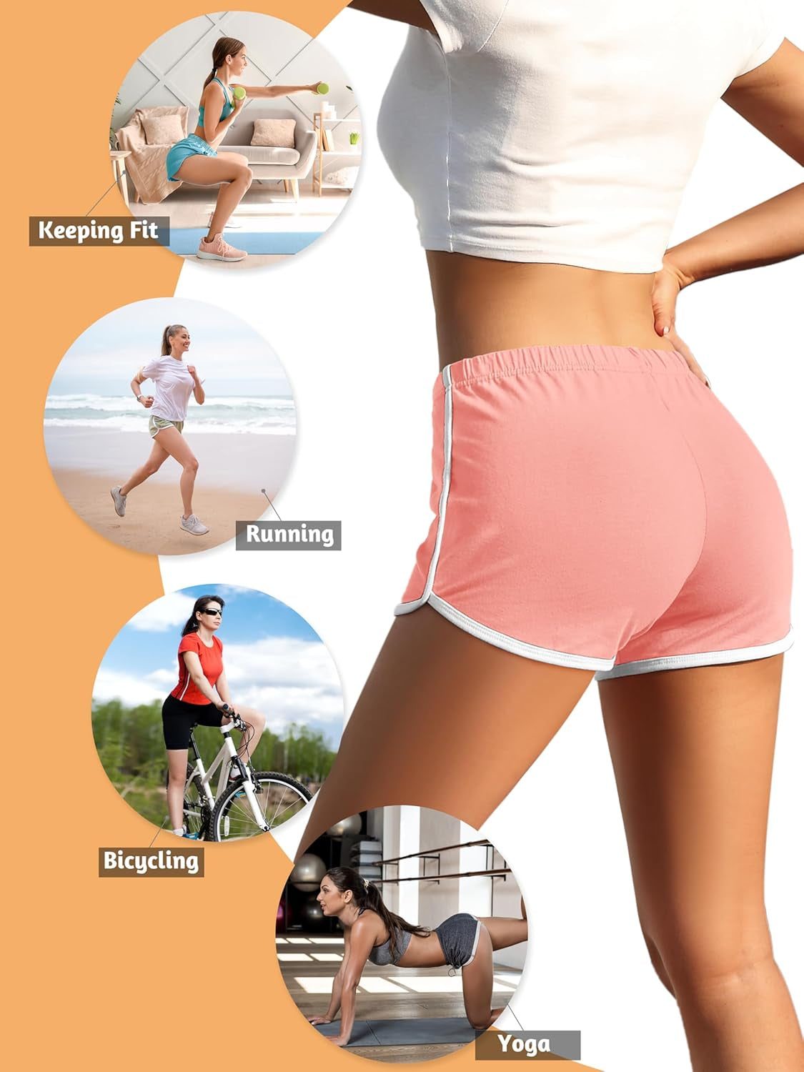 4 Pack Yoga Short Pants Cotton Sports Shorts Gym Dance Workout Shorts Dolphin Running Athletic Shorts for Women