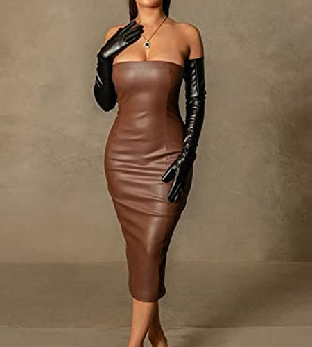 Women Strapless Tube Top Midi Dress off Shoulder Bodycon Party Dress