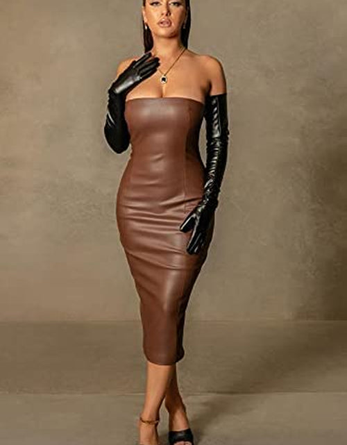Load image into Gallery viewer, Women Strapless Tube Top Midi Dress off Shoulder Bodycon Party Dress
