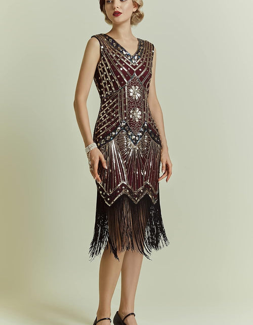 Load image into Gallery viewer, Women'S Flapper Dresses 1920S V Neck Beaded Fringed Great Gatsby Dress
