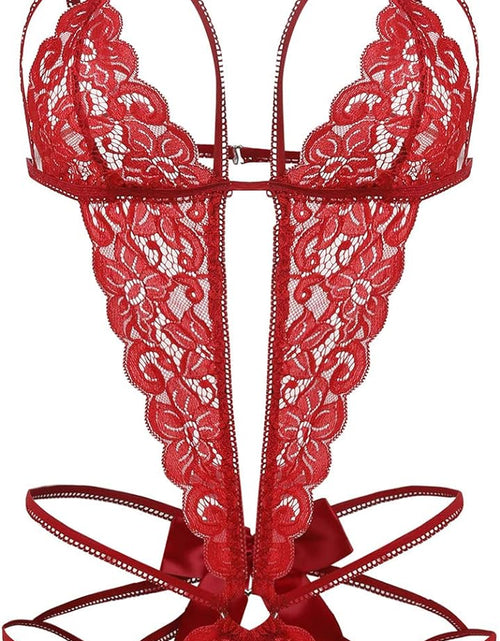 Load image into Gallery viewer, Women'S Deep V Lace Teddy One Piece Lingerie Cutout Strappy Lingerie
