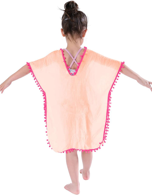 Load image into Gallery viewer, Girls Swim Cover up Beach Swimwear Coverup Swimsuit Wraps with Pom Pom Trim
