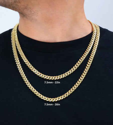 14K Real Yellow Gold Miami Cuban Link 7.5Mm Chain Necklace (16"-30") Italian Jewelry for Men & Women