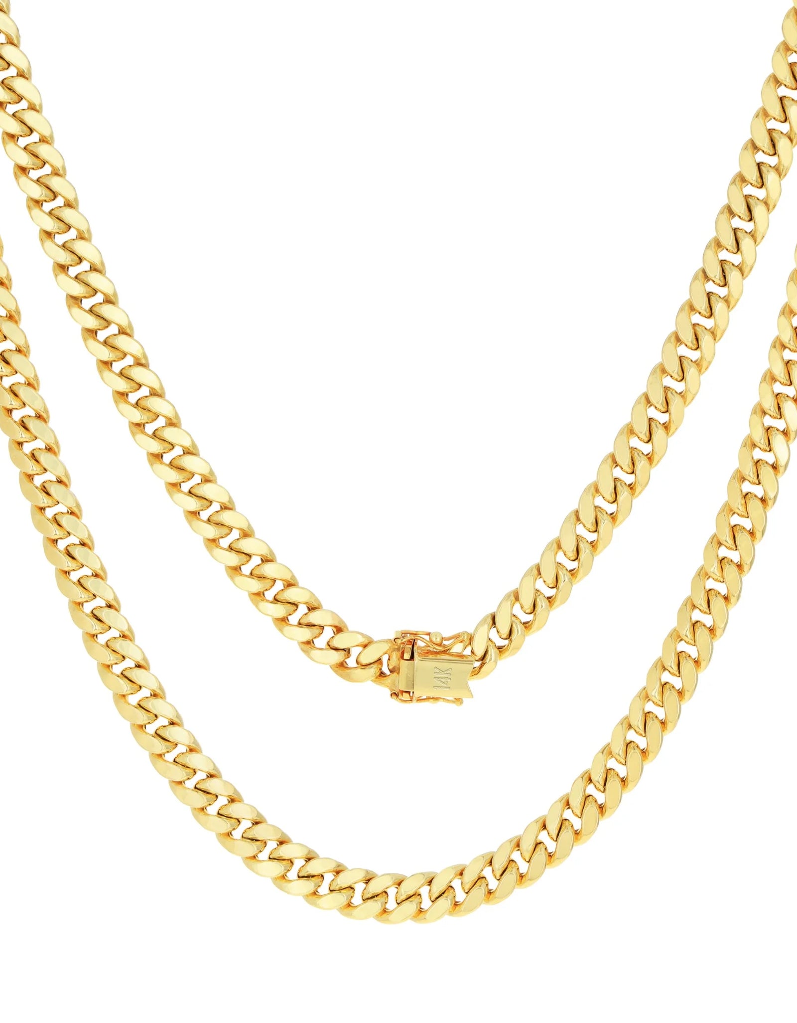 14K Real Yellow Gold Miami Cuban Link 7.5Mm Chain Necklace (16"-30") Italian Jewelry for Men & Women