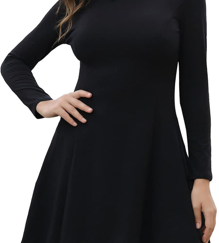 Women'S Long Sleeve Casual Peter Pan Collar Fit and Flare Skater Dress