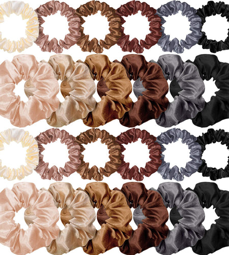 24 Pieces Satin Hair Scrunchies Silk Elastic Hair Bands Skinny Solid Hair Ties Ropes Ponytail Holder for Women Girls Hair Accessories Decorations (Chic Colors)