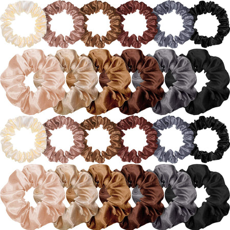 24 Pieces Satin Hair Scrunchies Silk Elastic Hair Bands Skinny Solid Hair Ties Ropes Ponytail Holder for Women Girls Hair Accessories Decorations (Chic Colors)