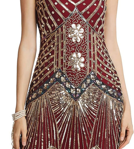 Women'S Flapper Dresses 1920S V Neck Beaded Fringed Great Gatsby Dress