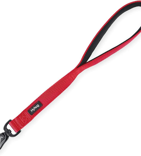 Traffic Nylon 18 Inches Short Leash with Soft Neoprene Padded Handle for Giant Large Medium Boy and Girl Dogs - Professional Training, Daily Use Walking. (Red)
