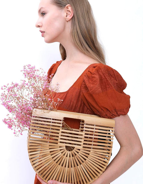 Load image into Gallery viewer, Womens Bamboo Handbag Handmade Large Tote Bag Straw Beach Bags Beach Purse
