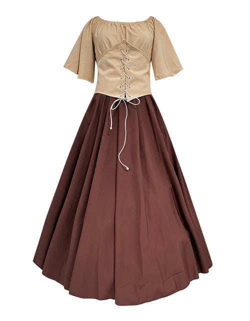 Load image into Gallery viewer, Womens Renaissance Faire Dresses Medieval Irish Traditional plus Size Dresses Ruffle over Dress Corset Retro Cosplay Gown
