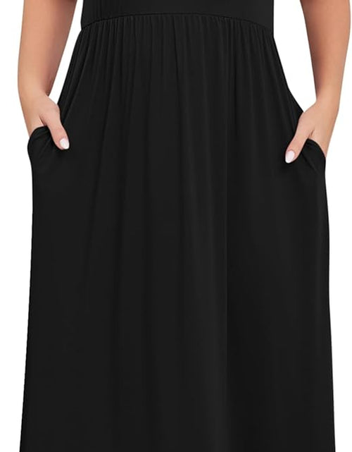 Load image into Gallery viewer, Women'S plus Size Short Sleeve Loose Plain Casual Long Maxi Dresses with Pockets
