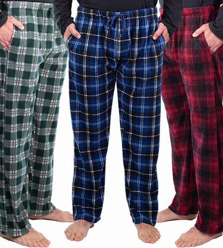 1Pack or 3Pack Mens PJ Pajama Pants Bottoms Fleece Lounge Pants Sleepwear Plaid Pjs with Pockets Microfleece