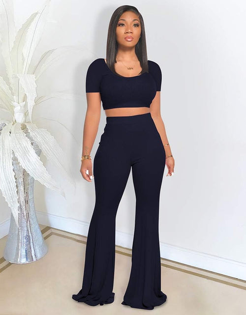 Load image into Gallery viewer, 2 Piece Outfits for Women Workout Sets - Sexy Crop Top + High Waisted Flared Long Pant Sets Track Suits Yoga Sports
