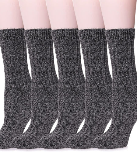 Womens 5 Pairs Soft Thick Comfort Casual Cotton Warm Wool Crew Winter Socks