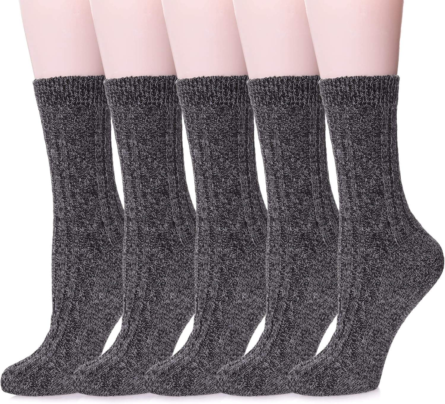 Womens 5 Pairs Soft Thick Comfort Casual Cotton Warm Wool Crew Winter Socks