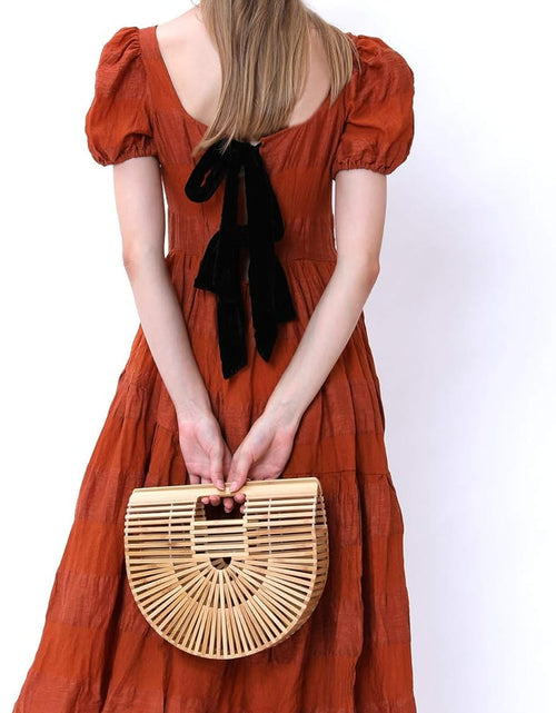 Load image into Gallery viewer, Womens Bamboo Handbag Handmade Large Tote Bag Straw Beach Bags Beach Purse
