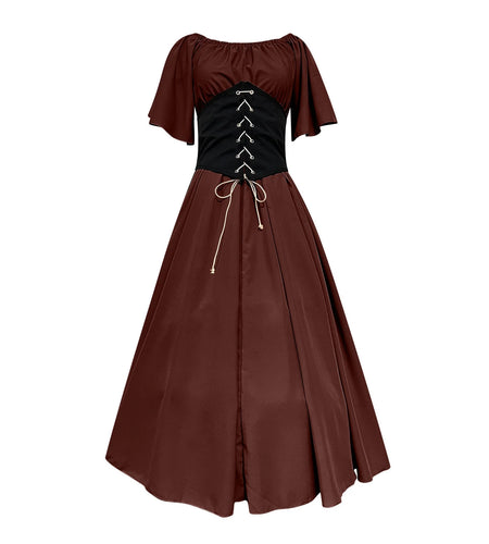 Womens Renaissance Faire Dresses Medieval Irish Traditional plus Size Dresses Ruffle over Dress Corset Retro Cosplay Gown